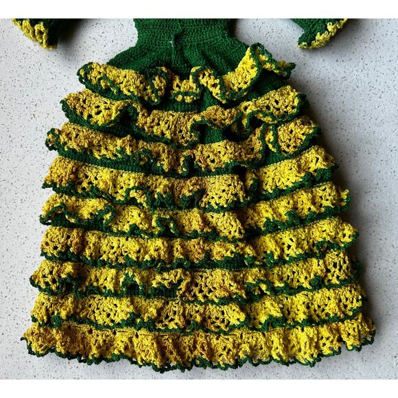 Hand Crocheted Flamenco Dancer Doll Dress for 21” Doll Green Yellow and Red Shoe - Picture 5 of 10